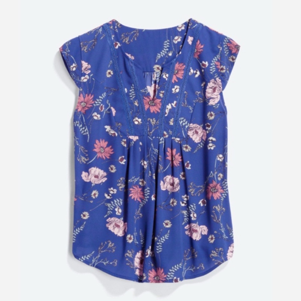 Collective Concepts Blue Pleated Blouse with Mandarin Collar